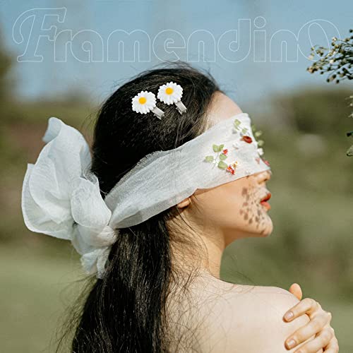 Framendino, 24 опаковки, шнола за коса във формата на маргаритка, щипки за коса във формата на цвете маргаритки, аксесоари за коса под формата на бели маргаритки, цветни щи