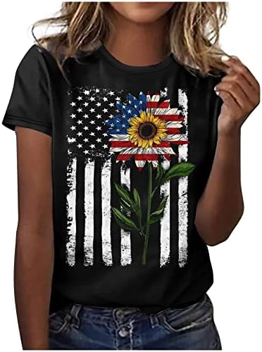 Женска Тениска с Американския Флаг, на 4 юли, Ден на Независимостта, ден за ден Пуловер с кръгло деколте и Къс Ръкав, Летни Блузи с Принтом