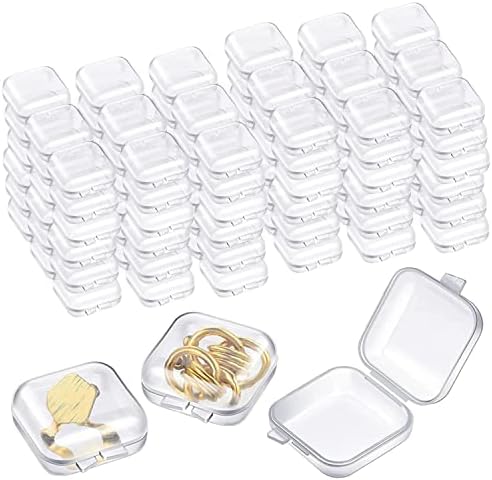 RHBLME 100 Опаковки, Мини-Прозрачната Кутия За Съхранение на Бижута с Панти Капак, Малък Пластмасов Ковчег за