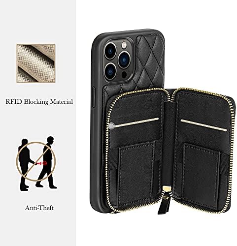 Чанта-портфейл LAMEEKU, Съвместим с iPhone 13 Pro, една Чанта-портфейл от Ватирана кожа през рамо с каишка-на