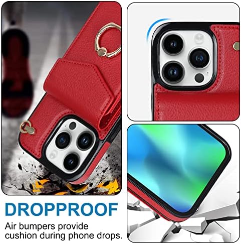 Чанта-портфейл LBYZCASE, Съвместим с iPhone 14 Pro 6,1 , с въртене на 360 °, Държач за пръстена на пръста си, Поставка за гривна, Държач за карти, Защитен устойчив на удари Кожен ка?