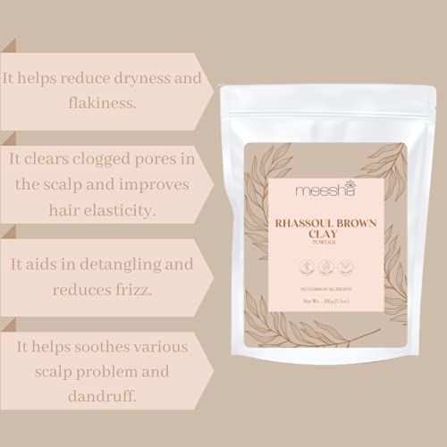 На прах, кафява глина Rhassoul от meesha | 100 g (3,5 oz) | Глина Rhassoul за кожата и косата | кожата - дълбоко почиства кожата, подобрява нейната еластичност, предпазва от появата на а
