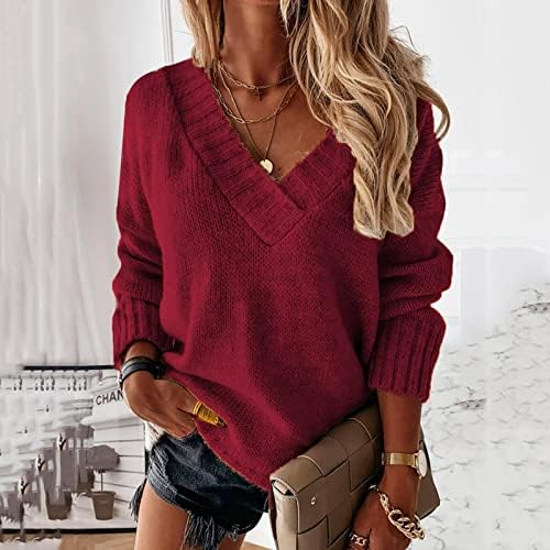 Дамски Пуловери, Цветен Комплект с V-образно деколте, Топло Вязаный Топ с дълги ръкави, Есенно-Зимните Пуловери,