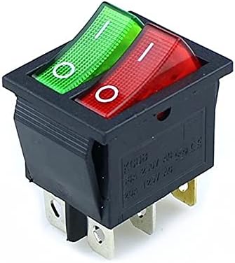 VEVEL KCD8 6-пинов кулисный превключвател на захранване Двухшпиндельный ВКЛЮЧЕНО-Изключено 2 положения 6 контакти с подсветка 16A 250VAC/20A 125VAC (Цвят: червено-зелен)