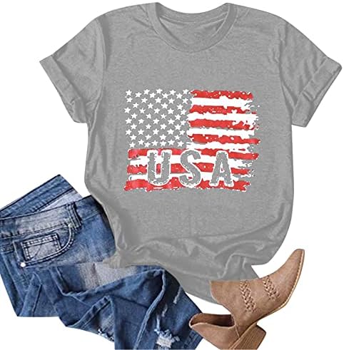 Патриотични Ризи САЩ, Тениска за Жени, Тениска с Американския Флаг, Подарък за Деня на Независимостта на 4 юли за Жени, Блузи с Къс Ръкав