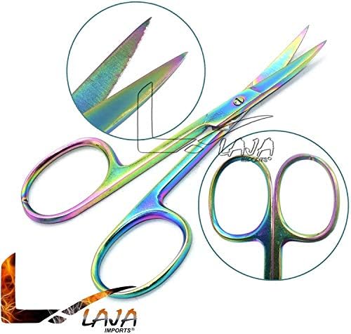 LAJA Внася Извити ножици за кожичките и маникюр, сладък Многоцветни титанов ножици рейнбоу цветове, най-добрите