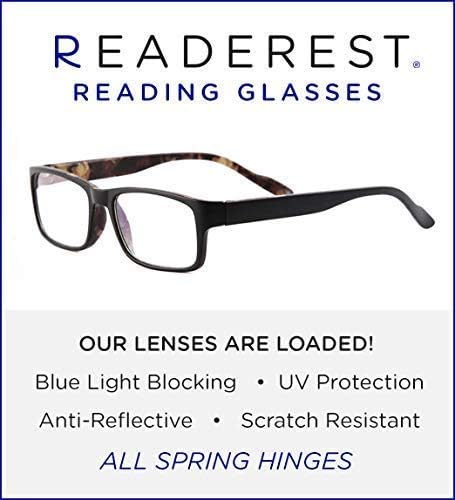 Очила за четене, блокер синя светлина (камуфляжные и черни, увеличаване на 1,50), компютърни очила, модерен за мъже и жени, със защита от отблясъци, пренапрежение на оч?
