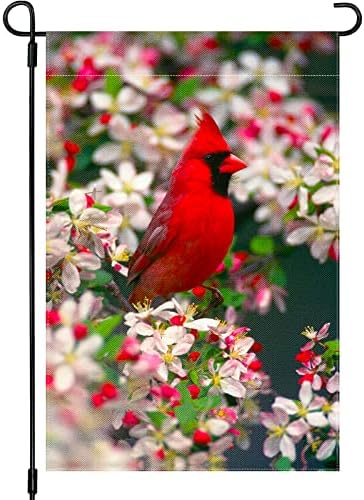 Snycler Кардинал Червени Птици, Цветя през Пролетта на Градински Флаг, Летни Малки Двор Знамена, 12x18 Инча