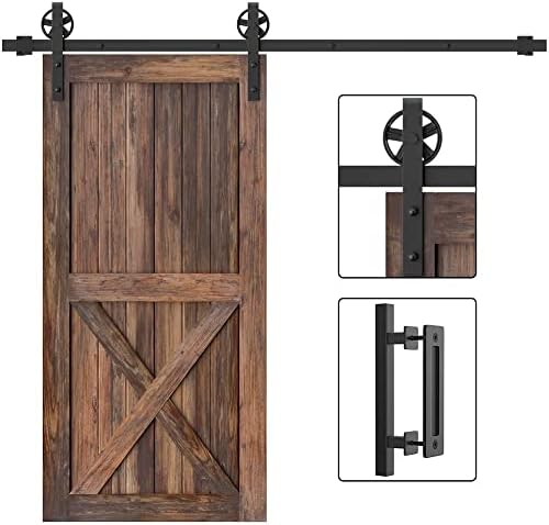 WINSOON 5-Крак Комплект Обков за Плъзгащи се Дървени врати, Навес с Квадратни 12 Дръжки на Вратите в Черен Цвят