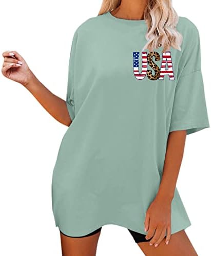 MIASHUI Спортни дрехи за жени, дамски ежедневни тениска с принтом на Деня на независимостта, риза с къс ръкав,