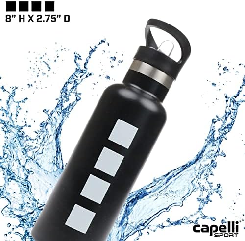 Спортна Бутилка за вода Capelli от Неръждаема Стомана, Изолиран Термос с Пластмасова Сламен капак, Черен