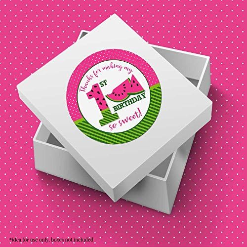 Етикети-на благодарност за парти в чест на 1-ви рожден ден с розов диня, 40 2-инчов кръгли стикери за партита