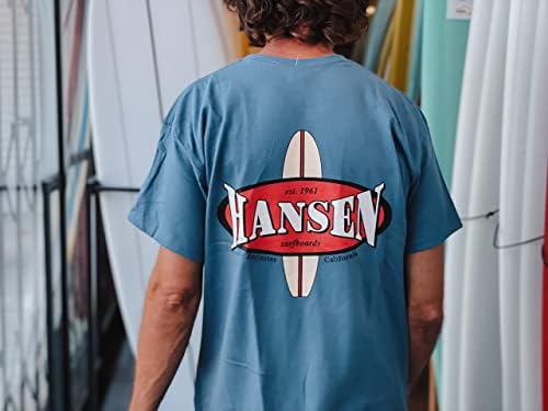 Мъжка тениска, за да сърфирате с ново лого Hansen Surfboards, Къс ръкав, тениска с кръгло деколте от памук и