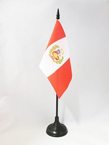 AZ FLAG Тенис на Флаг Перу 4 x 6 - Настолен Знаме на Перу 15 x 10 см - Черна Пластмасова Пръчка и основата на