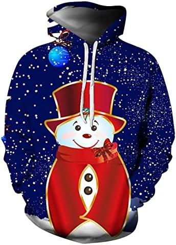 Fragarn Унисекс Случайни Коледен Пуловер с Кръгло деколте и качулка Плюс мек вълнен плат Пуловер