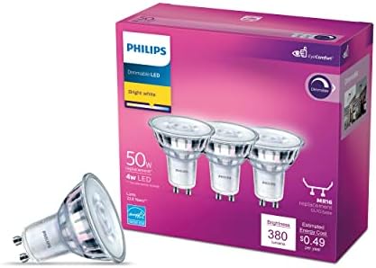 Philips LED MR16, С регулируема яркост, Без трептене, Технологията Eye Comfort, 380 Лумена, Ярко бяла (5000),