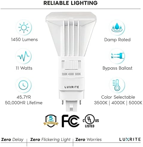 LUXRITE Vertical PL LED КФЛ Замяна, 11 W, заобикаляне на баласт, подходящ за G24D G24Q GX24Q, 3 цвята за избор