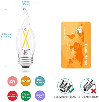 AIELIT 8 Опаковки led лампи CA10 E26 мощност от 2 W/Комплект led лампи T10 E26, С регулируема яркост, Еквивалентна