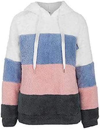 Дамски Ежедневни Свободни Широки Блузи с Цветен Блок, Зимата на Топло Пухкав, мек вълнен плат Пуловер, Hoody