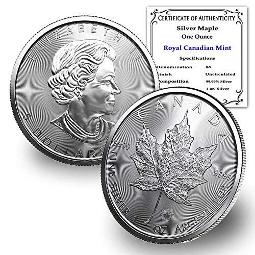 Сребърна монета под формата на канадския кленов лист от 2021 година с тегло около 1 грам, Лъскава, без да се