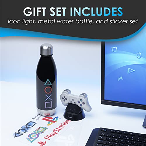 Подаръчен комплект Paladone за Playstation с Осветени Икони, стикери и бутилка - Официален продукт