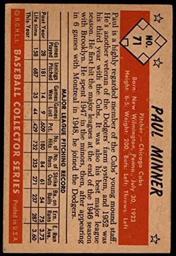 1953 Боуман 71 Пол Миннер Чикаго Къбс (Бейзболна картичка) VG/БИВШ Къбс