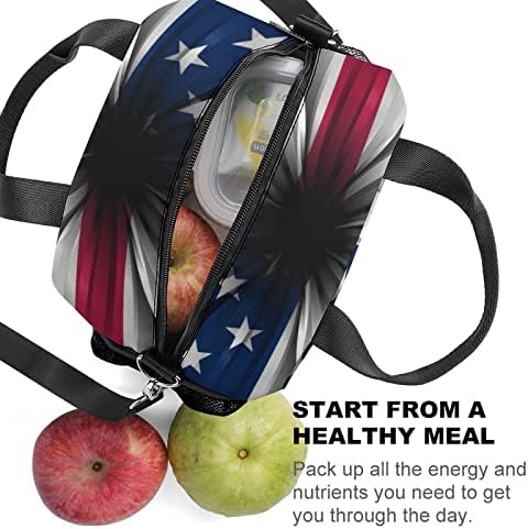 Флаг на САЩ Слънчоглед Обяд-Бокс Фланец за многократна употреба Охладител Чанта-Тоут по Рамото за Работа, Пикник,