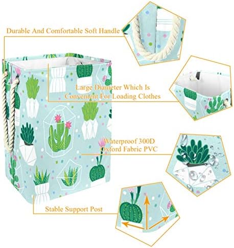 Количка за бельо на модел от кактуси и зелени растения, сгъваема Кошница за съхранение на бельо с дръжки, Подвижни
