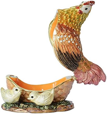 Jiaheyou Украсена със Скъпоценни Камъни Пиле-Скворечница с Пилета-Дрънкулки, Кутия За Хапчета, Фигурки Животни