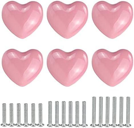 ertoory 6 Опаковки Розови Декоративни дръжки във формата на сърце за Скринове, шкафове, чекмеджета, гардероб,