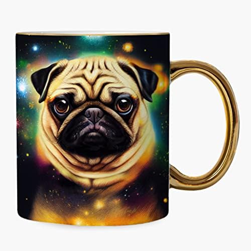 Чаша за Мопс - Сладко Кученце Със Златен Ръб и дръжка - Космическа Чаша