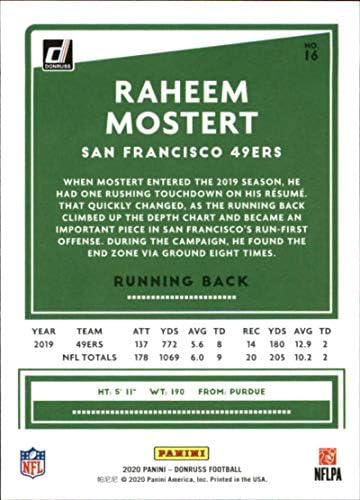 2020 Donruss #16 Рахим Мостерт Сан Франциско 49ers Футболна карта NFL NM-MT