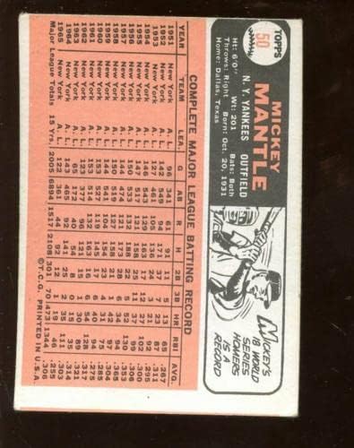 1966 Бейзболна картичка Topps 50 Мики Мэнтл Ню Йорк Янкис Бейзболни картички с надпис А
