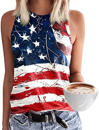 На 4 юли, Ризи за Жени с Флага на САЩ, Летни Върховете на Бретелях Без Ръкави, с кръгло деколте в Звездната