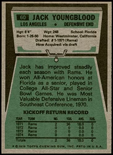 1975 Topps 60 Джак Янгблад Лос Анджелис Рэмс (Футболна карта) в Ню Йорк Рэмс Флорида