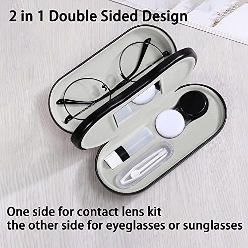 Калъф за контактни лещи и очила Zettokete 2 в 1, Двустранен дизайн с двойно предназначение с Огледало, Пинсети