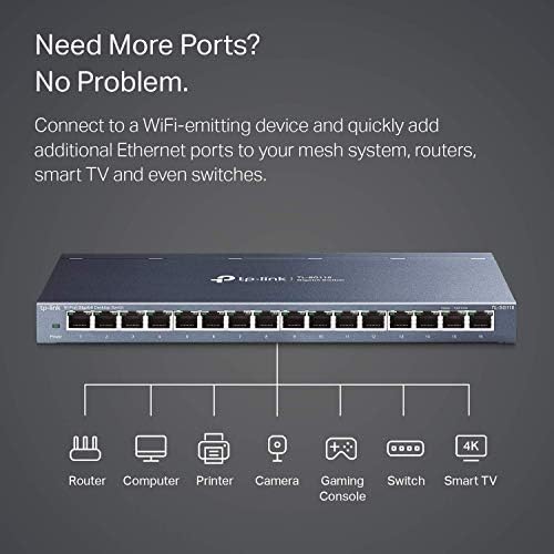 Мрежов комутатор на TP-Link с 16 порта Gigabit Ethernet | Тенис / За монтиране на стена | С доживотна защита
