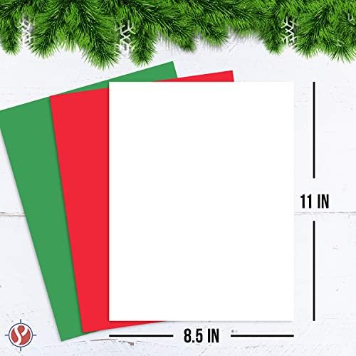 Празнична Коледна Цветна хартия за картички, Червена, Зелена и бяла, 8.5 x 11 , за поздравления, подарък бирок,