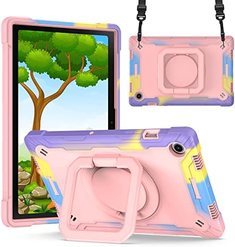 Калъф Dteck за (10,5-инчов) таблет Samsung Galaxy Tab A8 (модел SM-X200) - [с пагон], Защитени от удари, здрав калъф-стойка, защитен преносим калъф-дръжка за деца (01 Розово-розов)